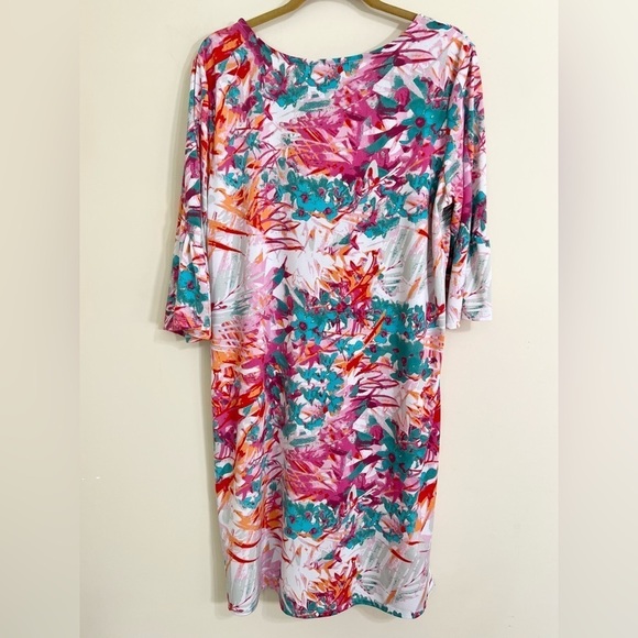 ALEXANDRA+OAK NWT Pink Coral Combo Printed Shift Dress 3/4 Gentle Bell Sleeve XL - Picture 7 of 11
